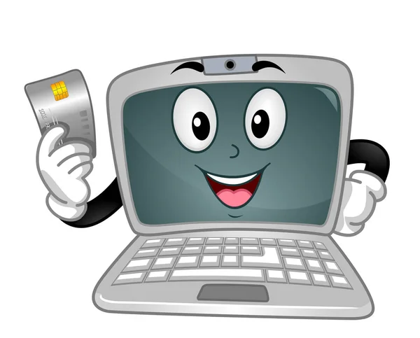 Laptop mascotte credit card online betaling — Stockfoto