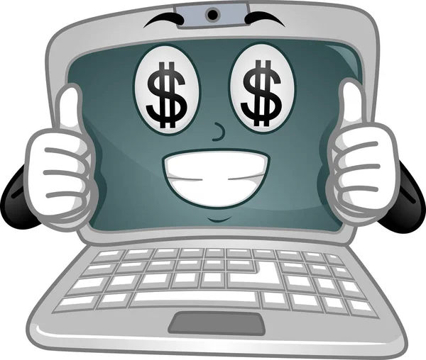 Laptop Mascot Dollar Eyes Okay Illustration — Stock Photo, Image