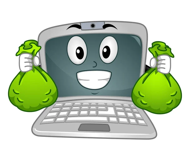 Laptop Mascot Money Bags Illustration — Stock Photo, Image