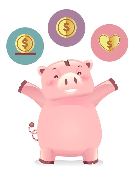 Piggy Bank mascotte gezonde gewoonten Bespaar uitgaven aandeel — Stockfoto