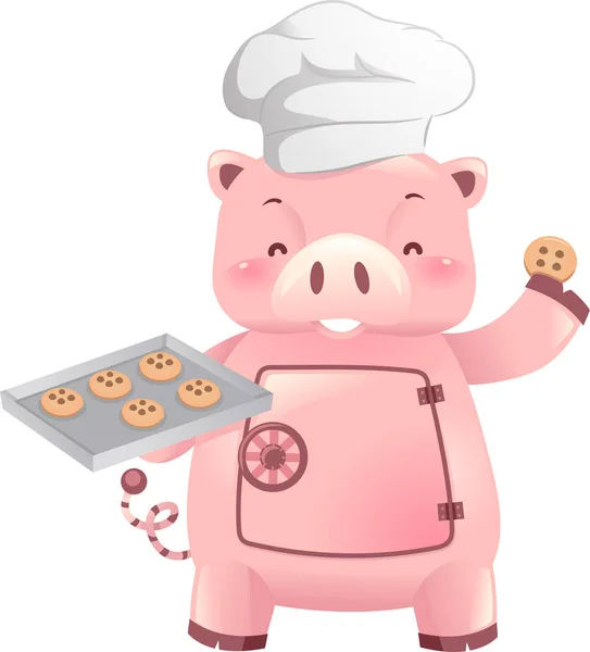 Piggy Bank Robot Mascot Bake Cookies Illustration — Stock Photo, Image