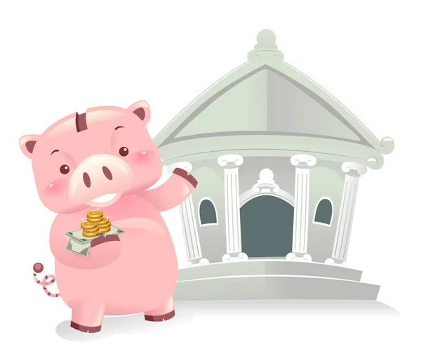 小猪银行机器人吉祥物银行插图 — 图库照片
