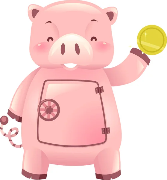 小猪银行机器人吉祥物硬币保存插图 — 图库照片