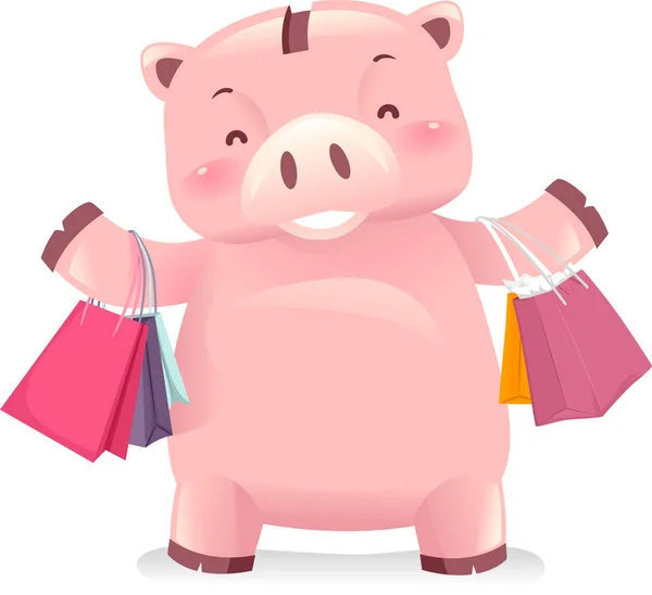 Piggy Bank Robot Maskot Alışveriş Çantaları İllüstrasyon — Stok fotoğraf