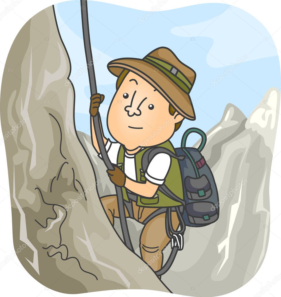 Man Explorer Mountain Climbing Illustration