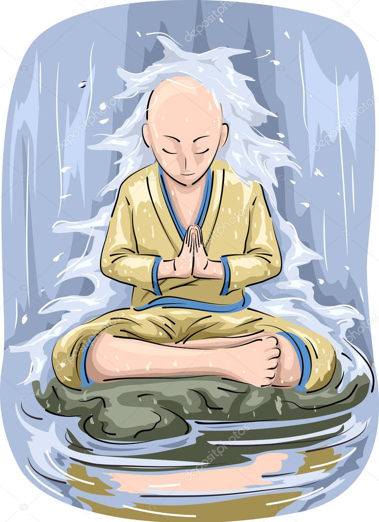 Man Meditation Falls Illustration