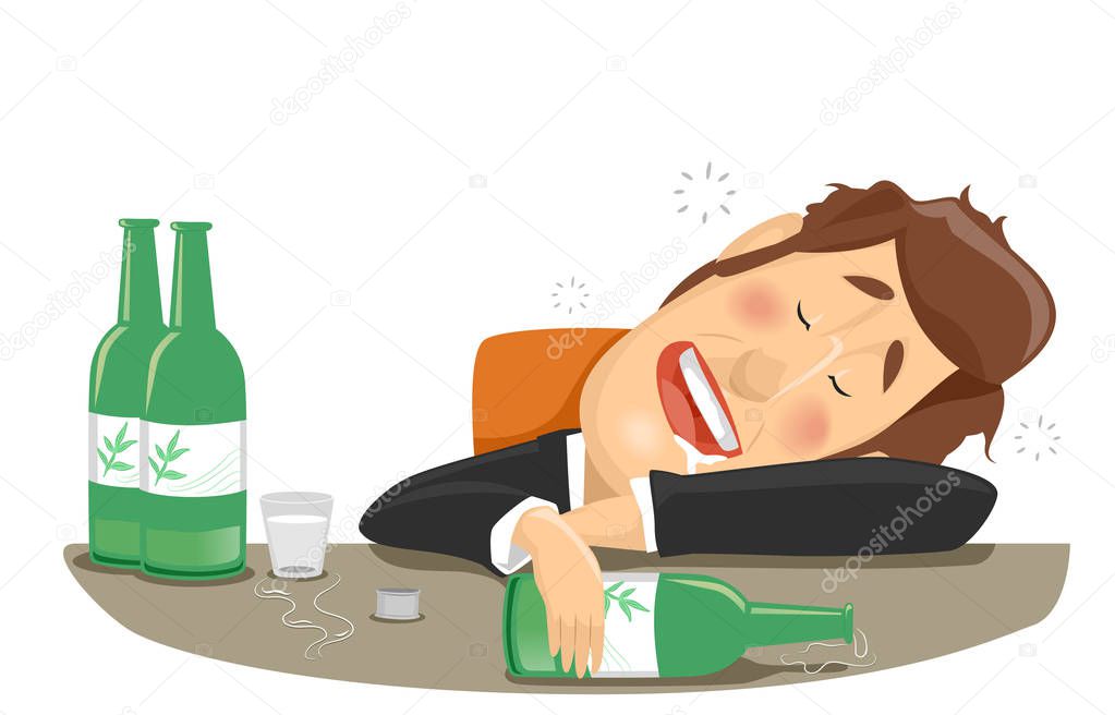 Man Drunk Soju Alcohol Illustration