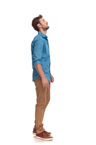 Side View Casual Man Looking Something White Background — Stock Photo, Image