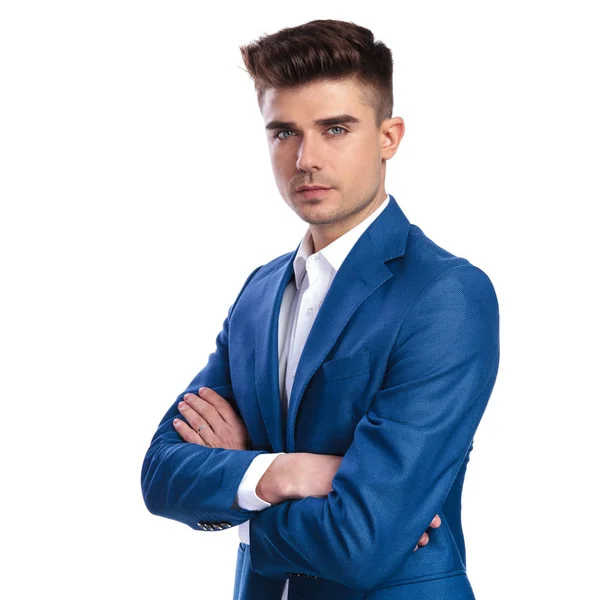 Serious Young Businessman Standing Hands Crossed White Background — Stock Photo, Image