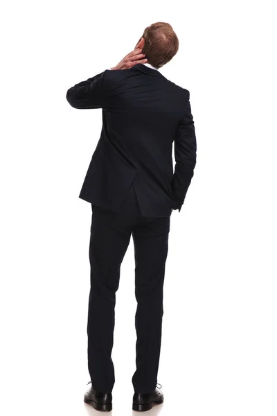 Rear View Pensive Businessman Looking Side While Standing White Background — Stock Photo, Image