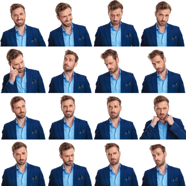 Collage Images Cool Young Smart Casual Man White Background — Stock Photo, Image