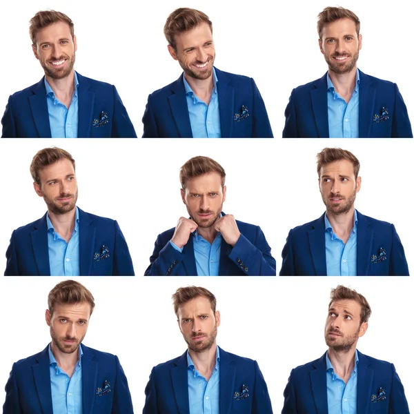 Arrangement Different Poses Young Businessman White Background — Stock Photo, Image