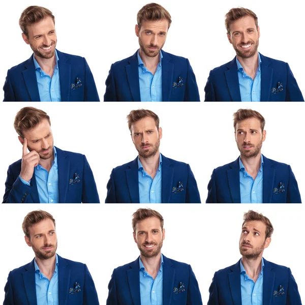 Funny Collage Images Young Sexy Man Elegant Clothes White Background — Stock Photo, Image