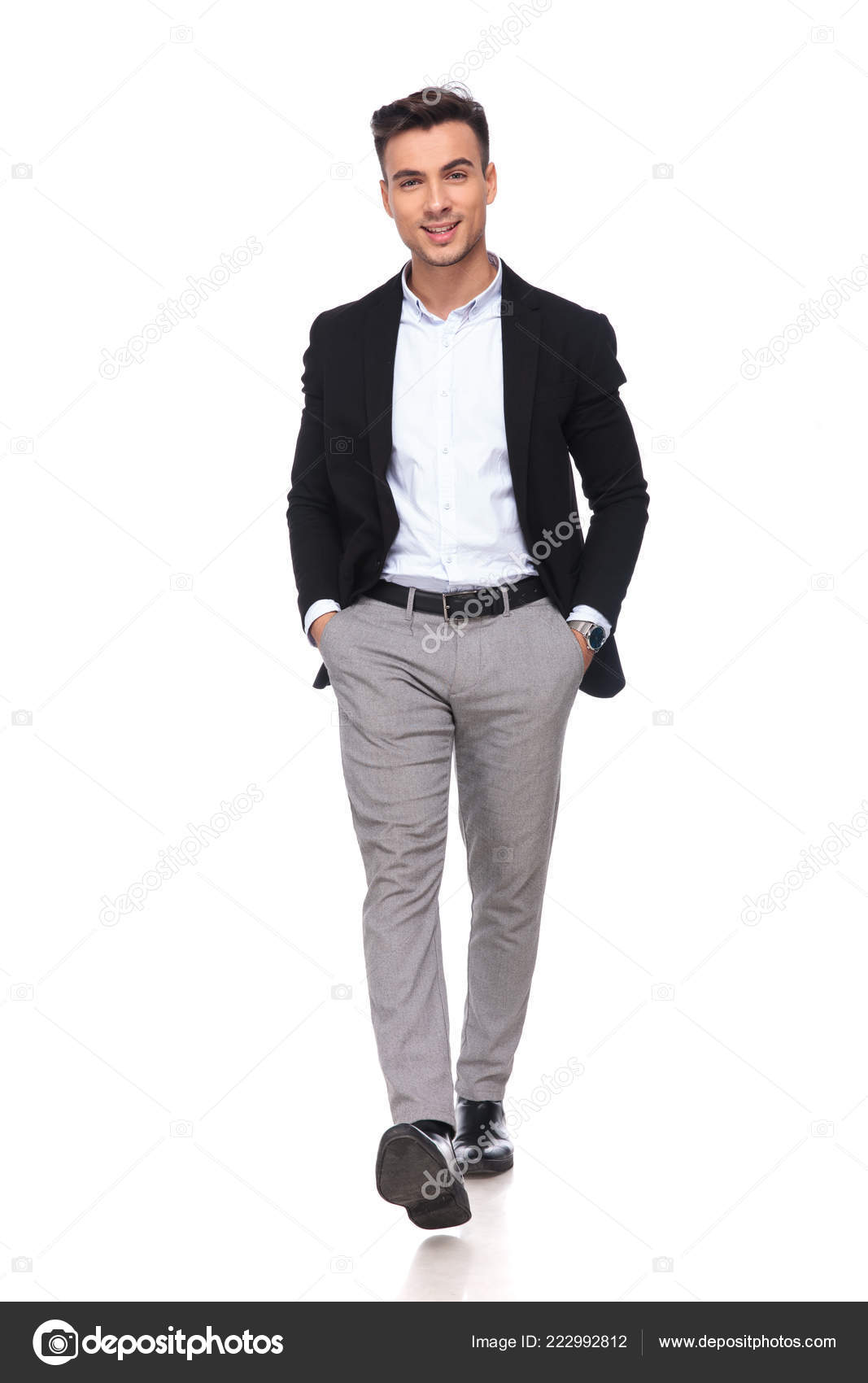 black suit and white shoes