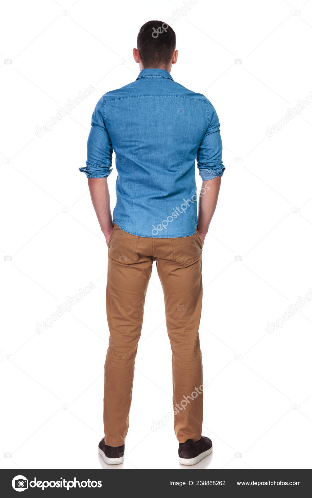 Back View Young Relaxed Casual Man Standing White Background Hands Stock  Photo by ©feedough 238868262