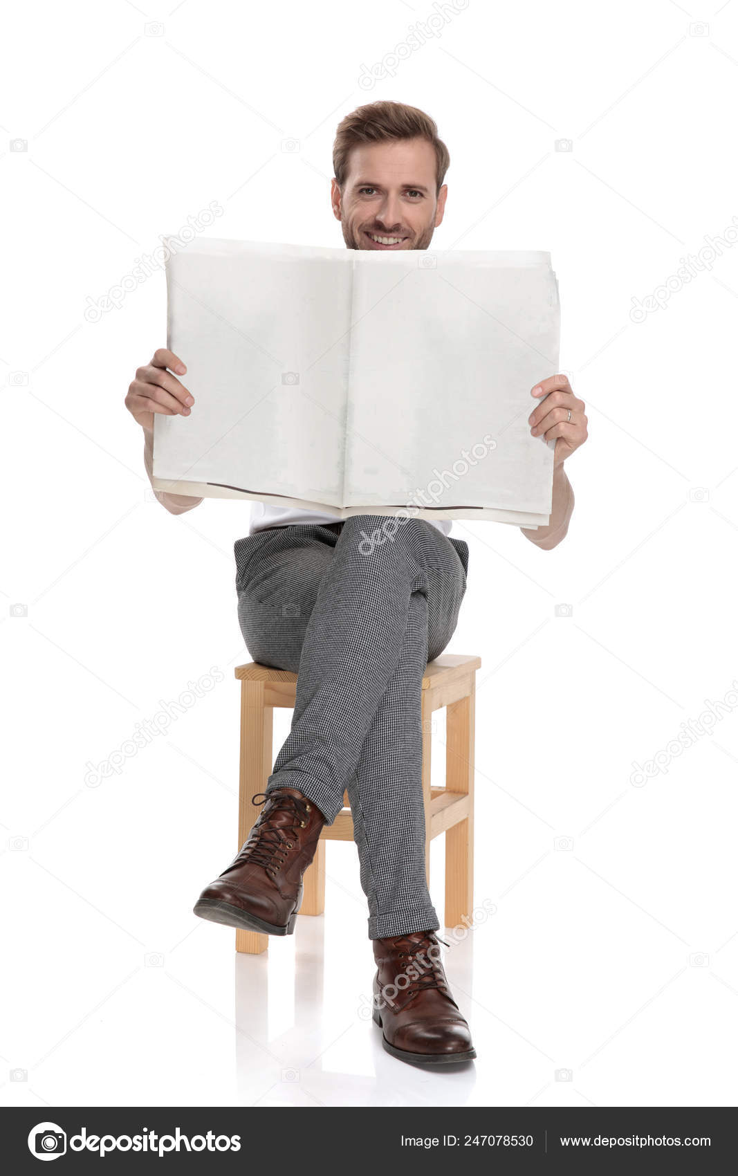 Relaxed Seated Man Reading His Newspaper White Background Stock Photo By C Feedough Relaxed Seated Man Reading His Newspaper White Background Stock Photo By C Feedough