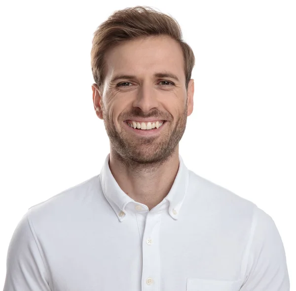 Face Laughing Young Casual Man White Background — Stock Photo, Image