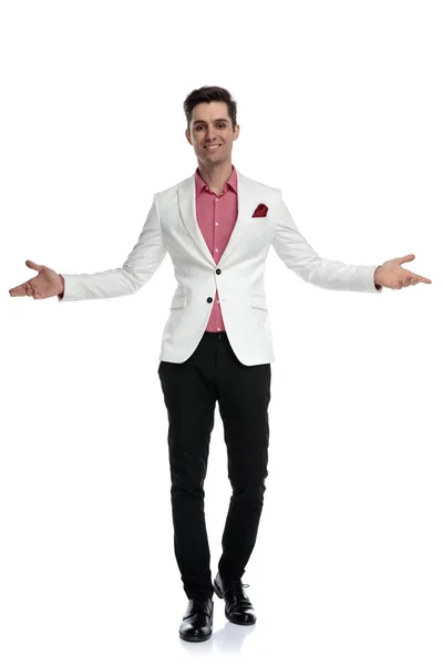 Smiling modern man welcoming — Stock Photo, Image