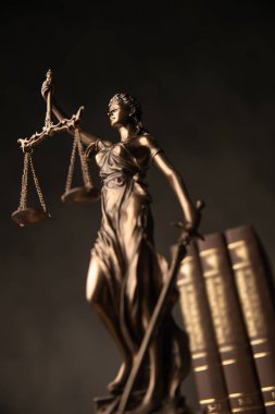 arka hukuk kitapları ile adalet tanrıçası heykeli