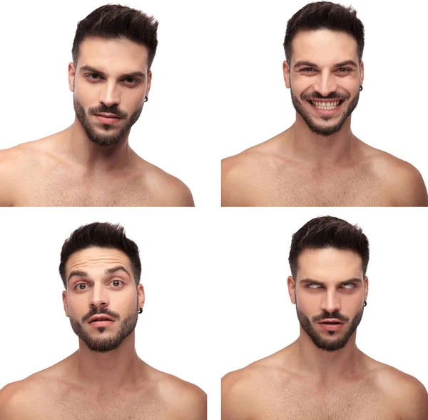 Immagine collage di un bell'uomo che fa facce diverse — Foto Stock