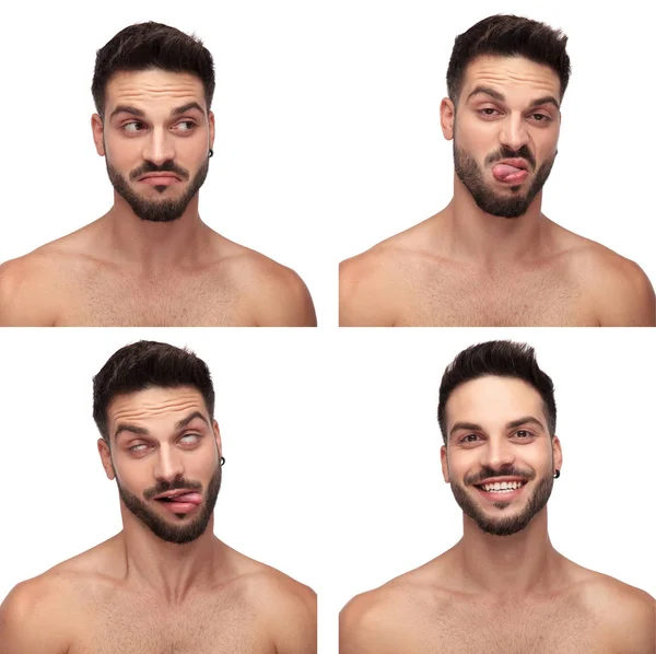 Colagem imagem de um homem bonito fazendo diferentes rostos — Fotografia de Stock