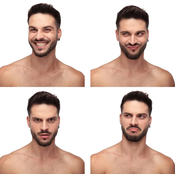 Collage image d'un bel homme faisant des visages différents — Photo