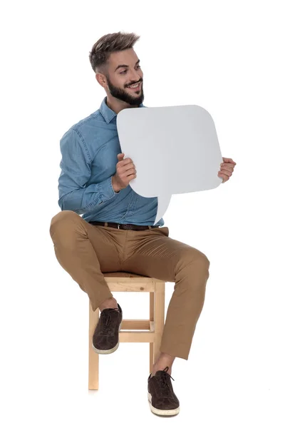 Charming man proposing to talk with a speak bubble — Stock Photo, Image