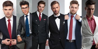 Fotomontavge altı zarif genç erkek portreler