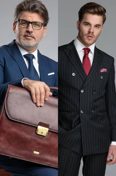 Immagine collage di un vecchio uomo d'affari e un ragazzo elegante — Foto Stock