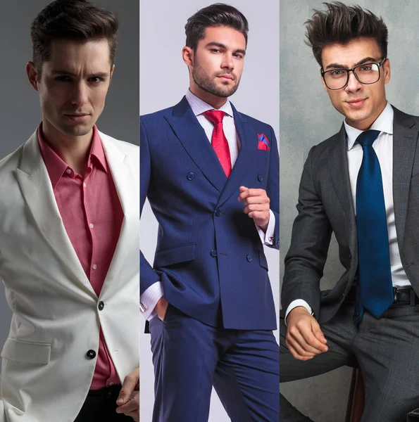 Collage imagen de tres retratos de hombres de moda diferentes — Foto de Stock