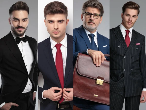 Team of four attractive men posing in a collage image — Stock Photo, Image