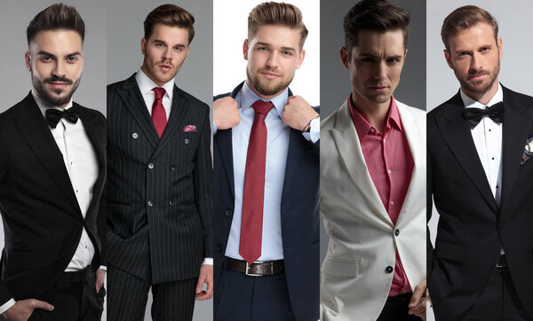 Image montage of five attractive young men wearing suits