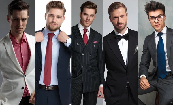 Fotomontaż pięciu różnych eleganckich młodych mężczyzn — Zdjęcie stockowe