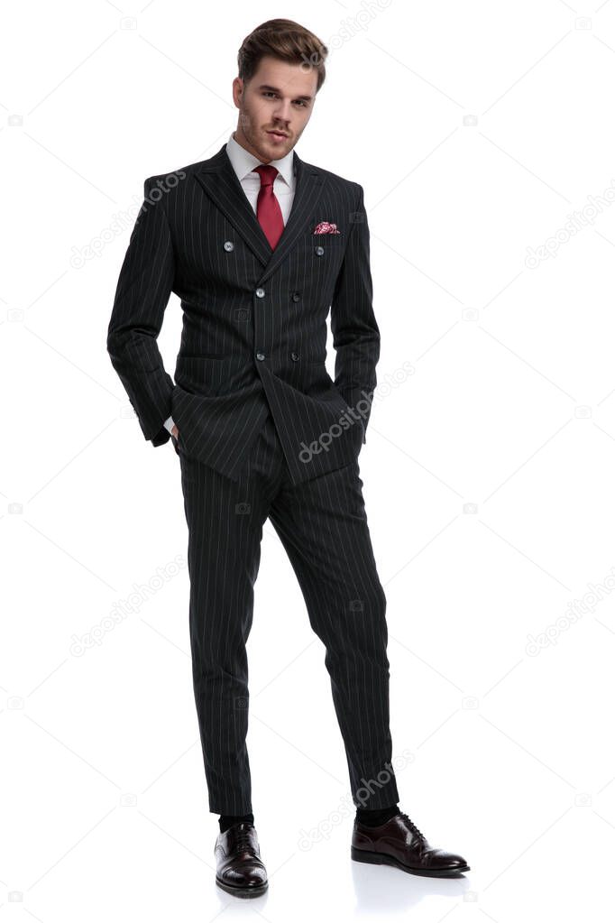 fashion businessman wearing double breasted suit and elegant bro