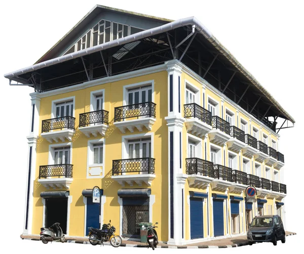 Beau Bâtiment Style Portugais Jaune Goa Inde Bâtiment Avec Des — Photo