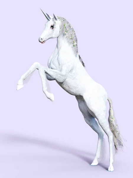 Representación Una Cría Unicornio Fantasía Cuento Hadas Blanco Fondo Púrpura —  Fotos de Stock