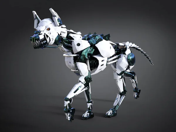 ロボット犬を見てうなる未来的な意味の レンダリングします 暗い背景 — ストック写真