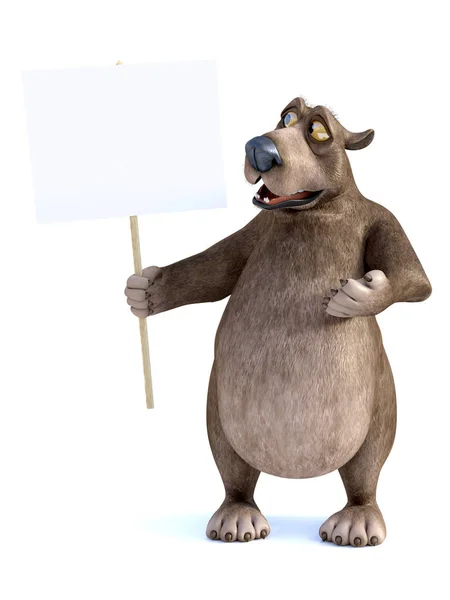 Rendering Charming Smiling Cartoon Bear Holding Blank Sign His Hand — Stock Photo, Image