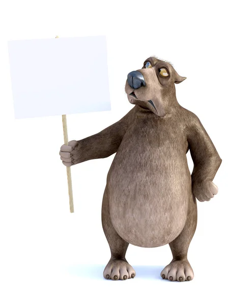 Darstellung Eines Charmanten Mürrischen Cartoon Bären Der Ein Leeres Schild — Stockfoto