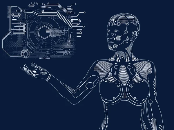 Renderowania Ilustracja Kobieta Robot Stojąc Wyciągając Rękę Futurystycznej Koncepcji Cyfrowych — Zdjęcie stockowe