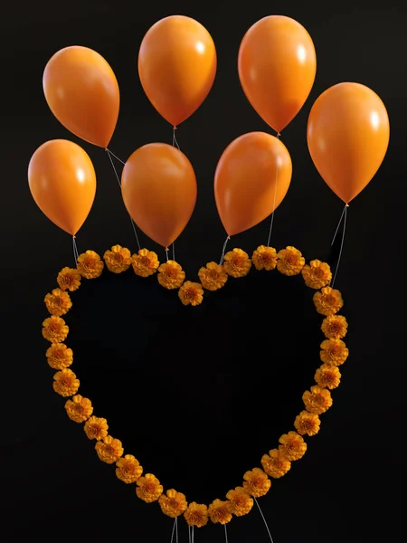 Weergave Van Een Hart Van Oranje Anjers Met Oranje Ballonnen — Stockfoto