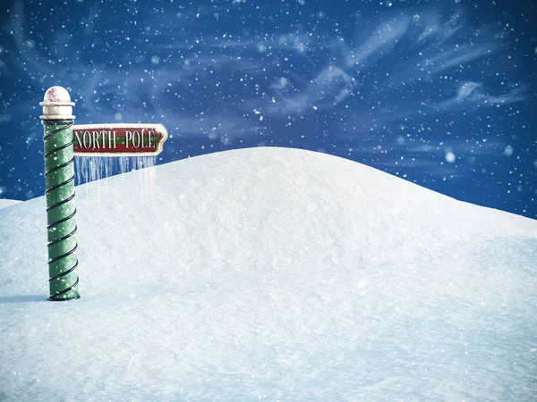 Rendering North Pole Sign Pointing Place You Can Find Santa — Stock Photo, Image