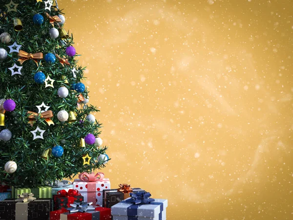 Rendering Eines Geschmückten Weihnachtsbaums Mit Vielen Geschenken Darunter Mit Platz — Stockfoto