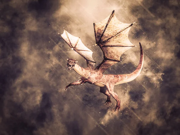 Rendering Magisk Saga Drake Med Vingar Flyger Himlen — Stockfoto
