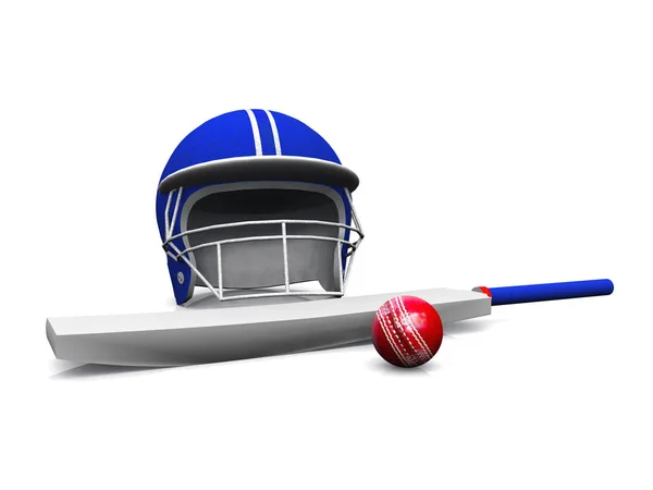 Representación Casco Cricket Bate Pelota Sobre Fondo Blanco —  Fotos de Stock