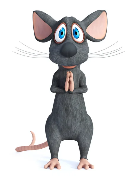 渲染一只卡通老鼠站起来做瑜伽的名字 安贾利 穆德拉 白色背景 — 图库照片