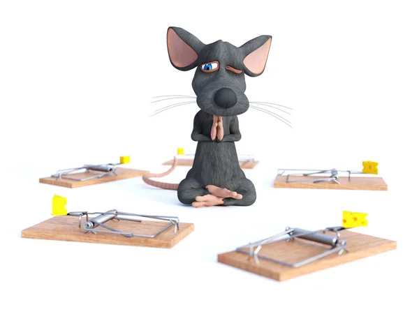 Renderização Mouse Dos Desenhos Animados Fazendo Ioga Sentado Uma Pose — Fotografia de Stock