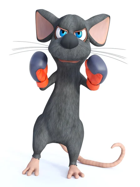 Representación Lindo Ratón Dibujos Animados Con Guantes Boxeo Parece Enfadado — Foto de Stock