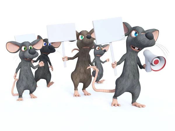 Τρισδιάστατη Απεικόνιση Του Χαριτωμένο Κινούμενα Ποντίκια Κρατούσαν Κενές Σημάδια Και — Φωτογραφία Αρχείου