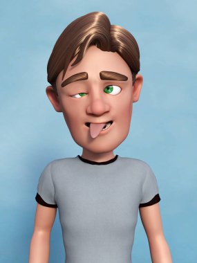 aptal bir surat yapan bir çizgi film erkek 3D render.